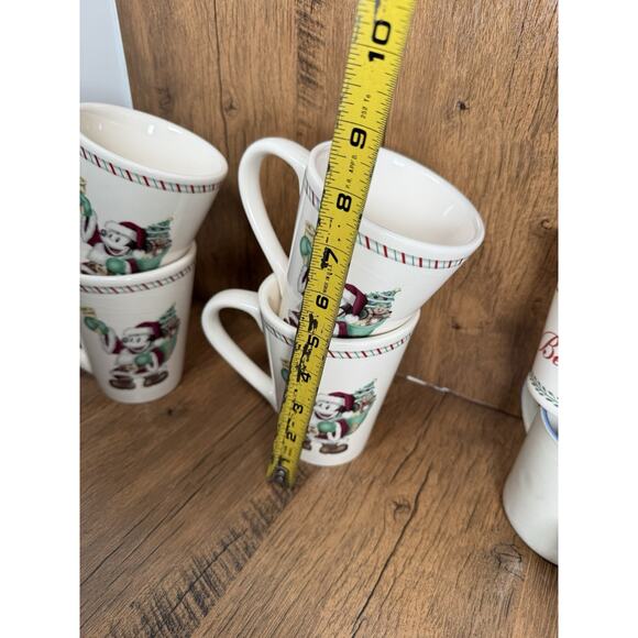 Disney Mugs Mickey Mouse Christmas Red Santa Hat Scarf Coffee Cups Set Of 4 - Picture 2 of 5